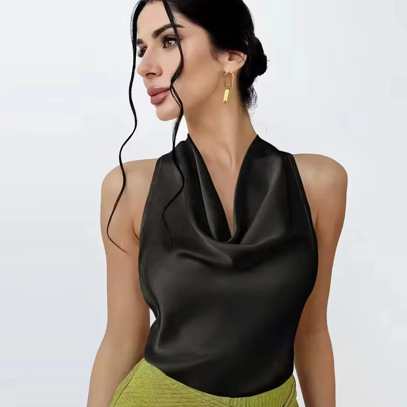 Satin Halter Backless Top